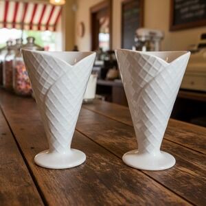 Waffle Shaped White Ice Cream Dishes Set of 2